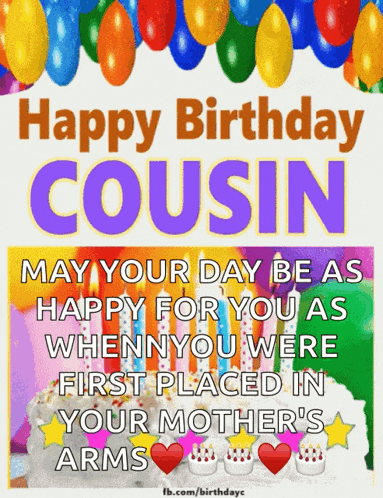 a birthday card for a cousin with a cake and balloons