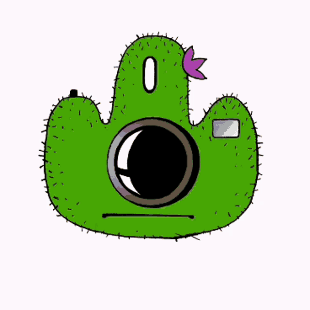 a drawing of a green cactus with a camera lens