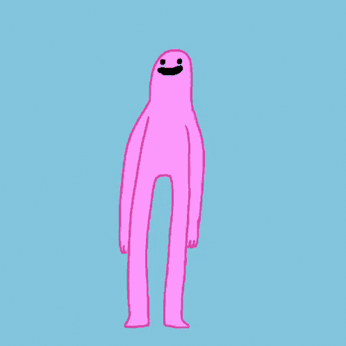 a drawing of a pink ghost with long legs and arms