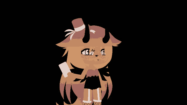 a cartoon drawing of a girl with horns holding a cell phone