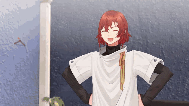 a cartoon character with red hair and a white shirt is smiling