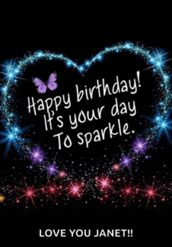 a birthday card that says happy birthday it 's your day to sparkle and love you janet