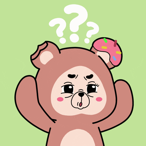 a cartoon teddy bear with a question mark above his head