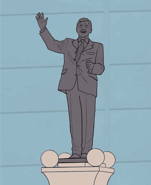 a statue of a man in a suit and tie stands on a pedestal with the word concept on it