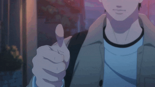 a man giving a thumbs up with a pink background