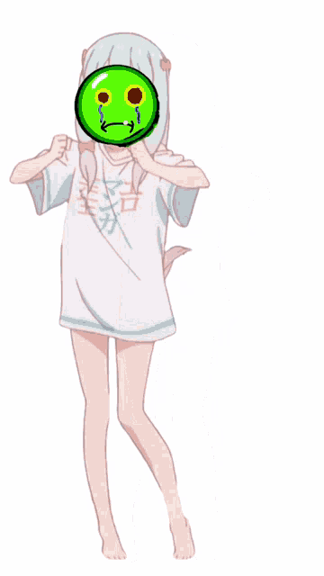 a girl with a smiley face on her head