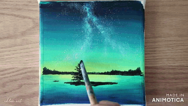 a painting of the aurora borealis is being made by chloe art
