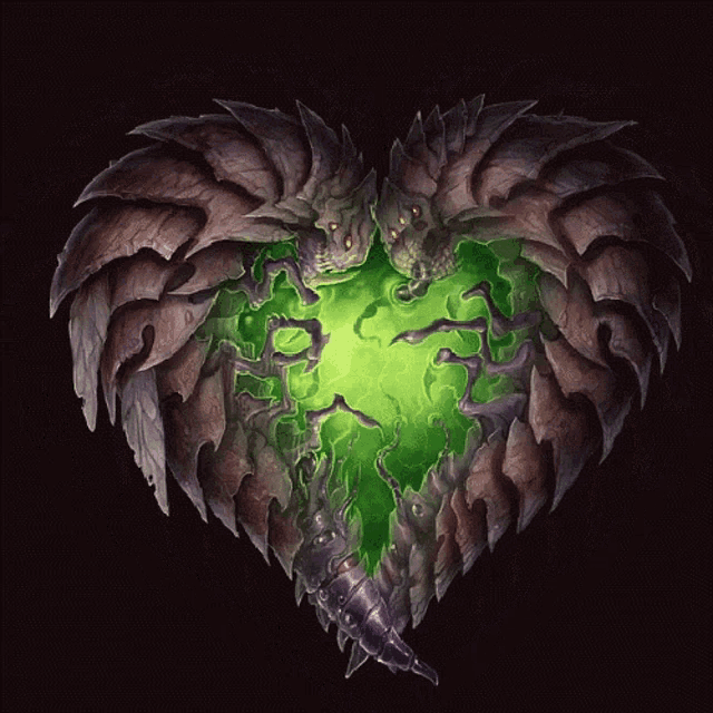a painting of a heart shaped monster with a green light coming out of it