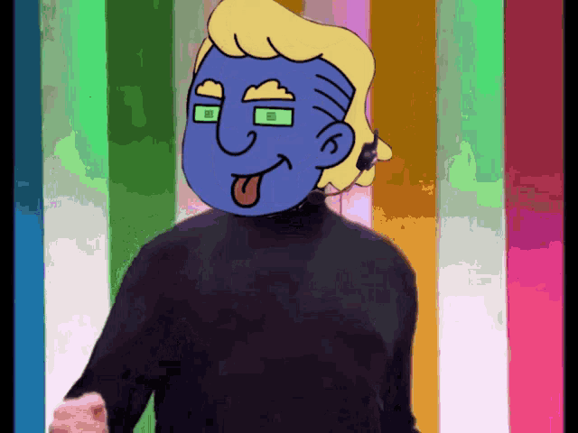 a cartoon character with a blue mask on his head