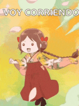a cartoon of a girl in a kimono with the words voy corriendo written above her