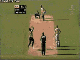 a cricket game is being played and the scoreboard shows that the score is 6/1