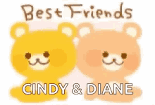 two teddy bears are sitting next to each other with the words `` best friends cindy & diane '' .