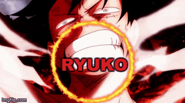 a close up of a person with the name ryuko