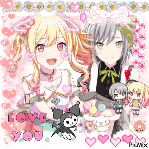 a picture of two anime girls holding hands with the words love you in the corner