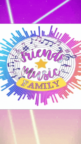 a logo for friends music family with a colorful background