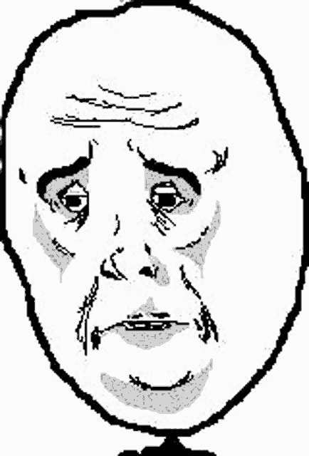 a black and white drawing of a man 's face with a sad expression on it .