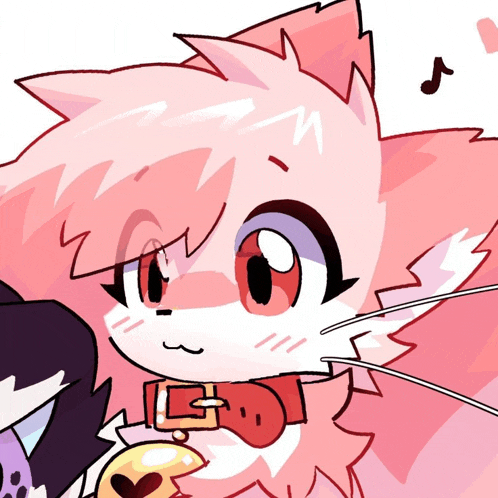 a cartoon drawing of a pink cat with a red bow tie