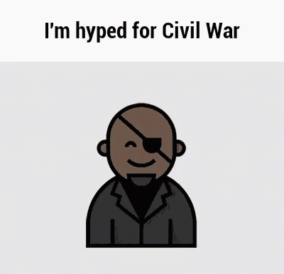 a blue gorilla with a sad face and the words " i 'm hyped for civil war "