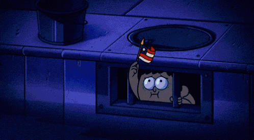 a cartoon character is waving a cuban flag from a hole in the ground