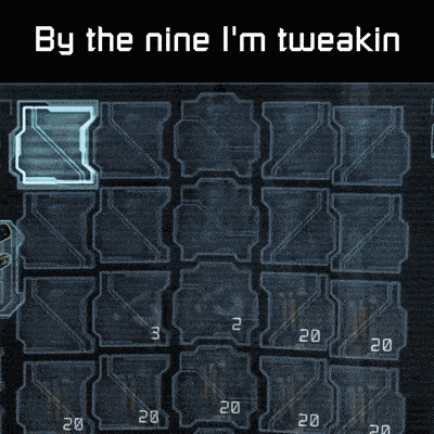 by the nine i 'm tweakin is written above a display of items