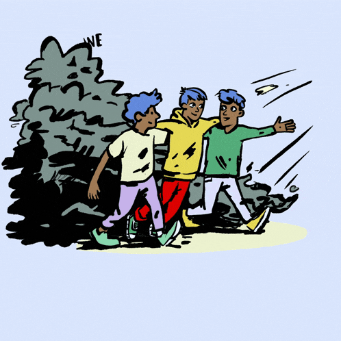 a cartoon of three people walking with the words " we are with you on this journey " below them