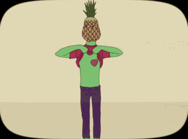 a cartoon character with a pineapple head and a heart on his back
