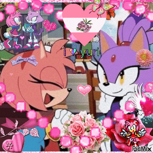 a collage of cartoon characters with the words i love yuri