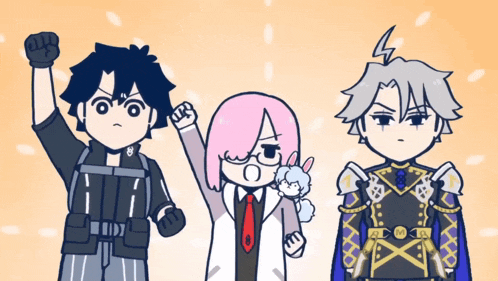 a cartoon drawing of a man a woman and a knight with the letter m on their chest
