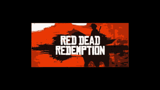 a red dead redemption poster with a man riding a horse