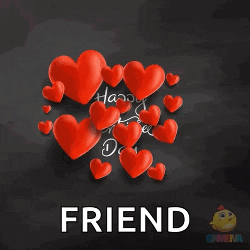 a valentine 's day greeting card with red hearts and the words happy valentine 's day friend