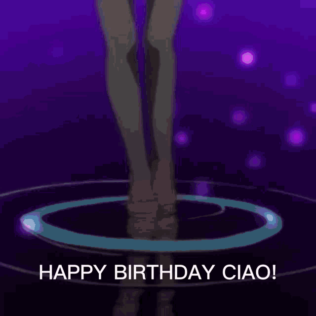 a purple background with the words happy birthday ciao written in white