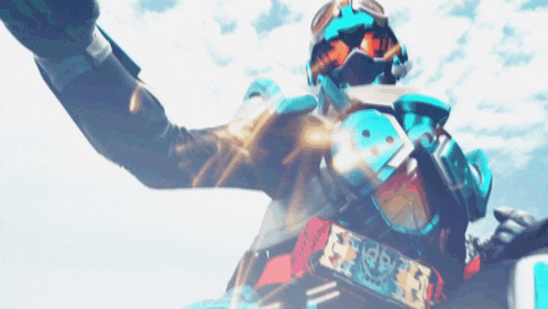 a man in a futuristic suit is flying through the air with his arms outstretched