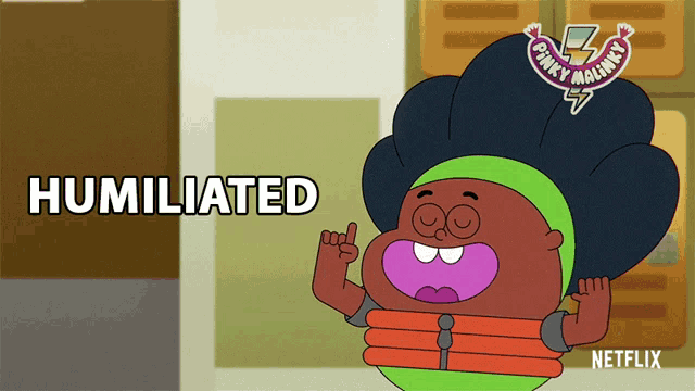 a cartoon character with the word humiliated written on it