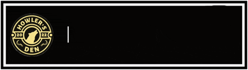 a black sign that says howler 's den on it
