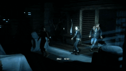 a person running in a dark room with a ghost behind them