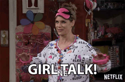 a woman with a sleep mask on her head says girl ne talk