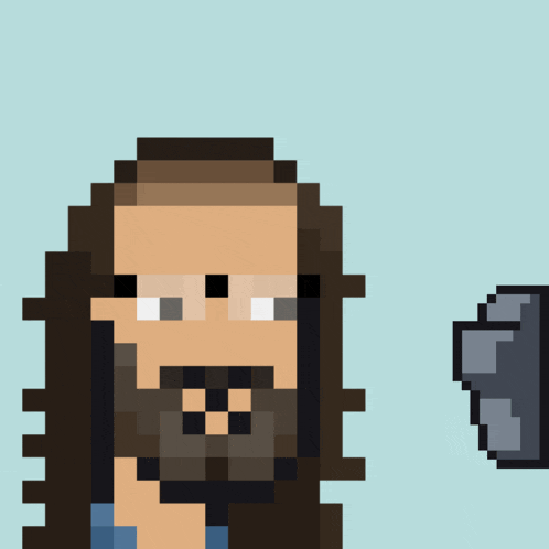 a pixel art of a man with a beard and glasses
