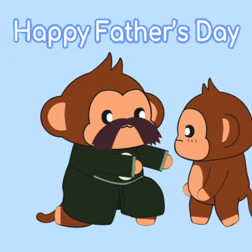 a happy father 's day greeting card with two monkeys standing next to each other