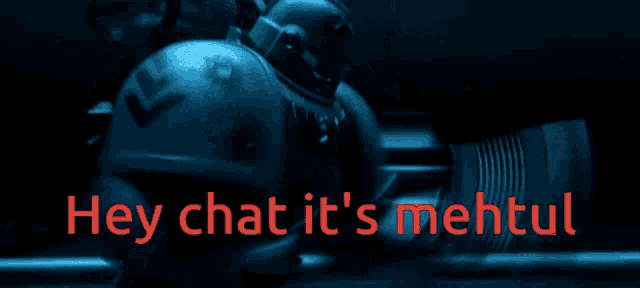 a blue background with the words hey chat it 's mehtul in red