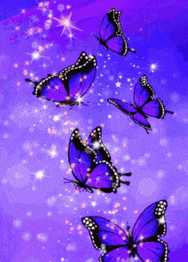 a group of purple butterflies flying in the air on a purple background
