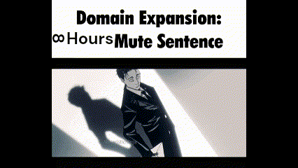a cartoon of a man in a suit and tie with the words domain expansion 8 hours mute sentence above him