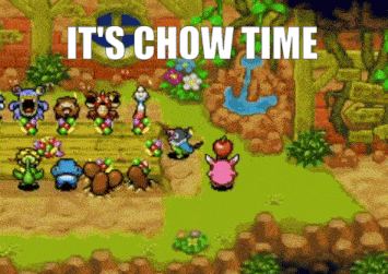 a video game with the words it 's chow time on the bottom