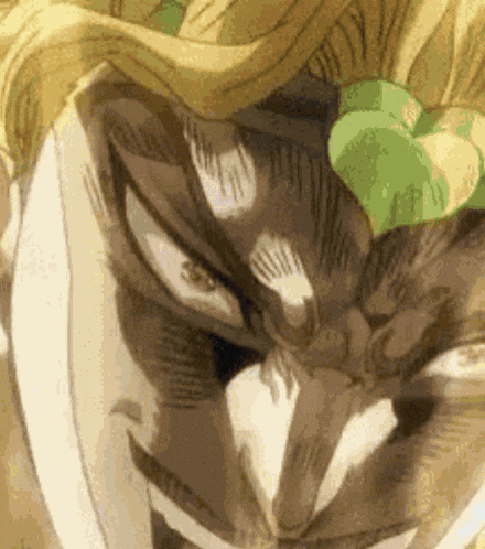 a close up of dio 's face from jojo 's bizarre adventure is shown .