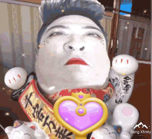 a cartoon of a man holding a heart shaped object with the words seng xfinity below it