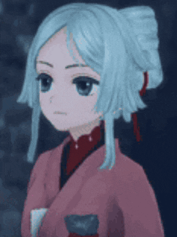 a pixel art of a girl with blue hair and a red shirt