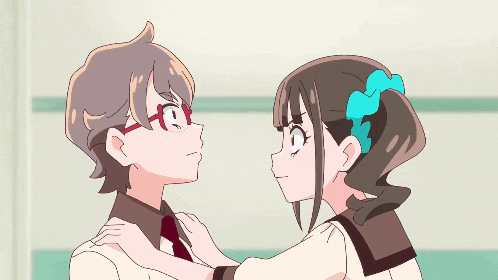 a man and a girl are looking at each other
