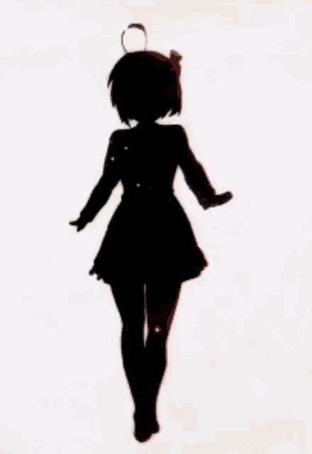 a silhouette of a girl in a dress is walking on a white background