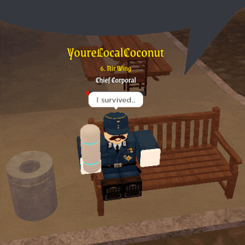 a cartoon character is sitting on a bench with a speech bubble that says yourelocal coconut