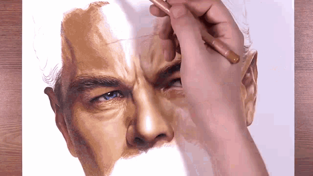 a drawing of a man 's face with a pencil
