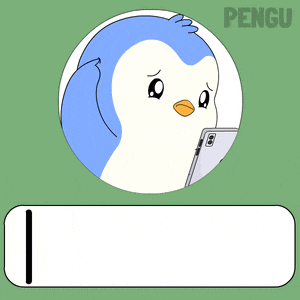 a blue and white penguin is holding a cell phone and says hello on the bottom